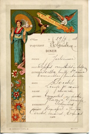 Speisekarte für das Schiff Polynesien 1898